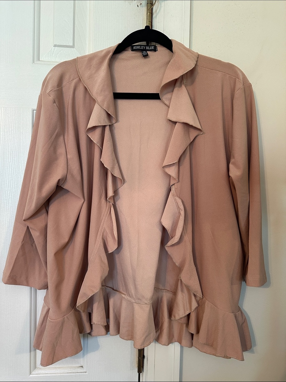 Ashley Blue tan Ruffle Open Cardigan